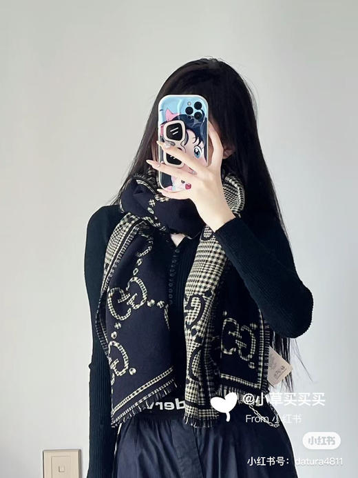 Gucci格纹围巾-黑绿 商品图6