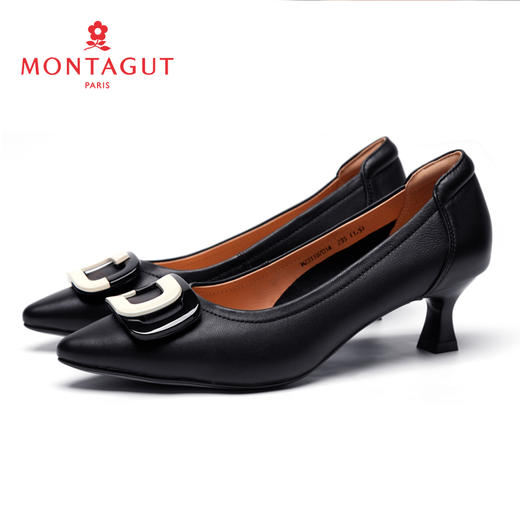 【新品】梦特娇时尚简约气质尖头方形扣饰高跟鞋 商品图3