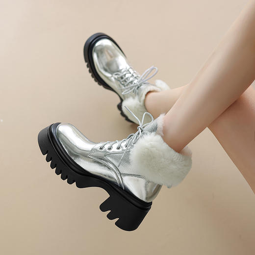 纯色百搭，牛皮+皮毛一体亮闪闪保暖雪地靴YMT690 商品图0