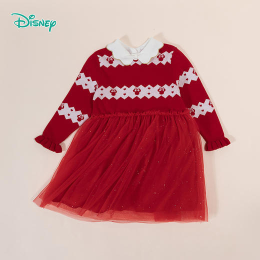 秋冬女童针织连衣裙米妮条纹印花大红公主裙百搭拜年233Q824
 商品图6