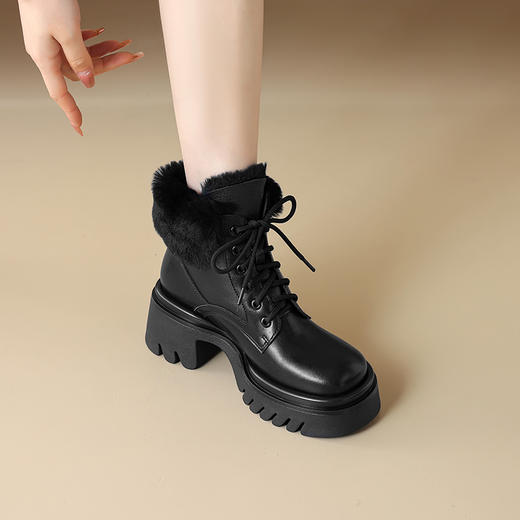 纯色百搭，牛皮+皮毛一体亮闪闪保暖雪地靴YMT690 商品图2