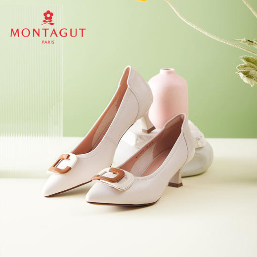 【新品】梦特娇时尚简约气质尖头方形扣饰高跟鞋 商品图1