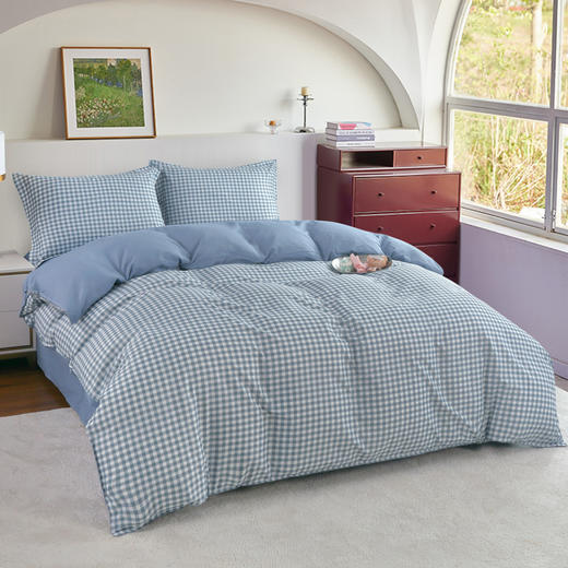 啄木鸟(PLOVER)卡肤棉四件套-浅蓝小格ZMN-KFM006 商品图1