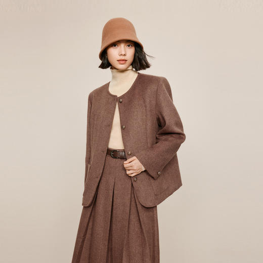 【严选】伊芙丽冬圆领绗棉单面呢外套1EB912971 商品图0