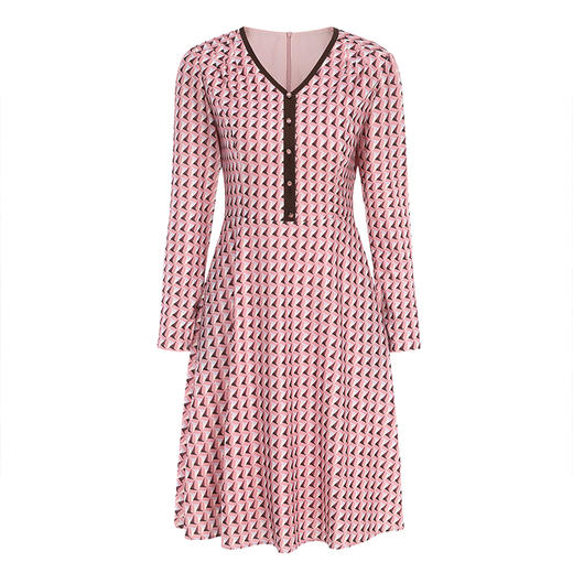 司歌秋冬连衣裙立体几何印花V领弹力长袖A881459 商品图0