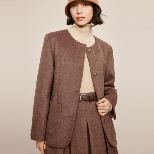 【严选】伊芙丽冬圆领绗棉单面呢外套1EB912971 商品图2