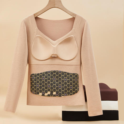 雀说 含羊绒蚕丝无痕保暖内衣 双面磨毛V领半固定杯打底衫H8829 商品图3