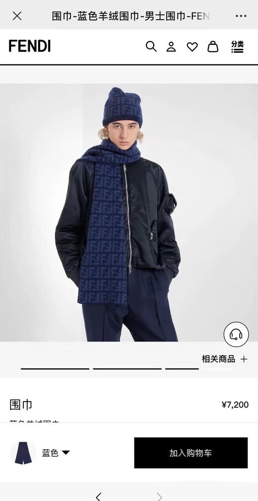 Fendi围巾男士-蓝 商品图0