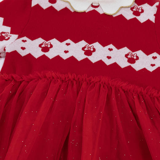 秋冬女童针织连衣裙米妮条纹印花大红公主裙百搭拜年233Q824
 商品图8