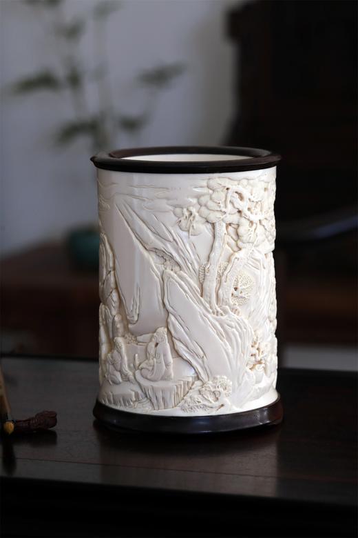 琴棋书画°猛犸牙雕笔筒 商品图3