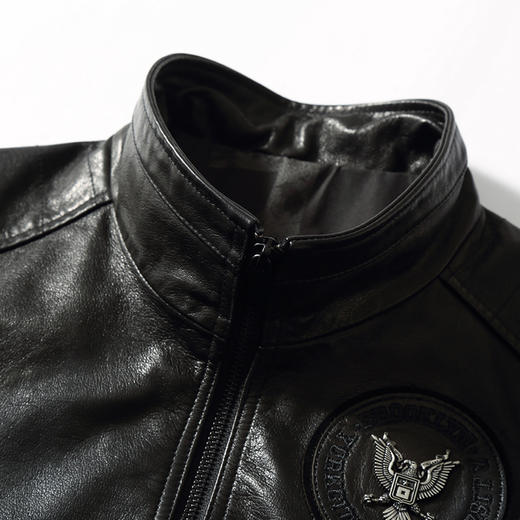 【真皮】大依优型大码立领皮牛皮夹克外套休闲简约大号皮夹克真皮皮草加肥加大潮款 商品图2