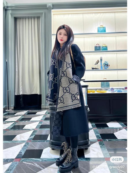 Gucci格纹围巾-黑绿 商品图1