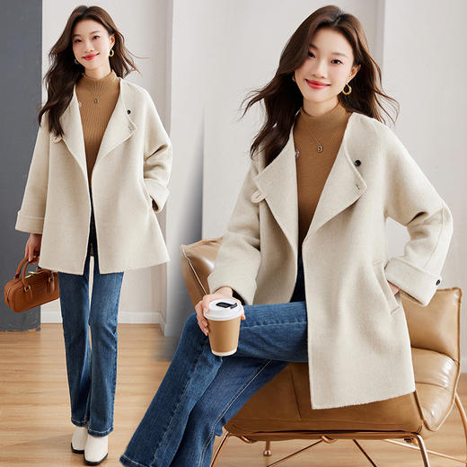 冬季新款，低领纯手工双面羊毛呢风衣系腰带大衣HR-SLYY9229 商品图7