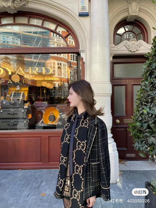 Gucci格纹围巾-黑棕 商品图7