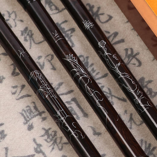 【庆学堂】臻品-非遗黑檀木嵌银四君子斗笔 大字榜书/对联笔/题字写意国画/铺色 梅兰菊竹 收藏送礼 商品图1