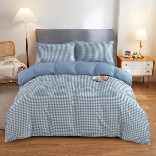 啄木鸟(PLOVER)卡肤棉四件套-浅蓝小格ZMN-KFM006 商品图0