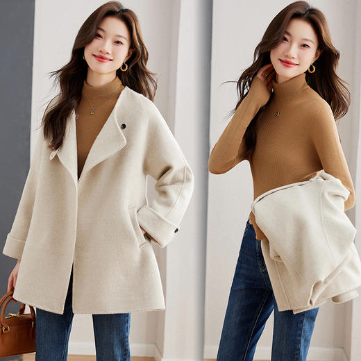 冬季新款，低领纯手工双面羊毛呢风衣系腰带大衣HR-SLYY9229 商品图4