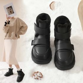ZHR雪地靴女2023冬季新款厚底加绒加厚翻毛边休闲魔术贴雪地靴
