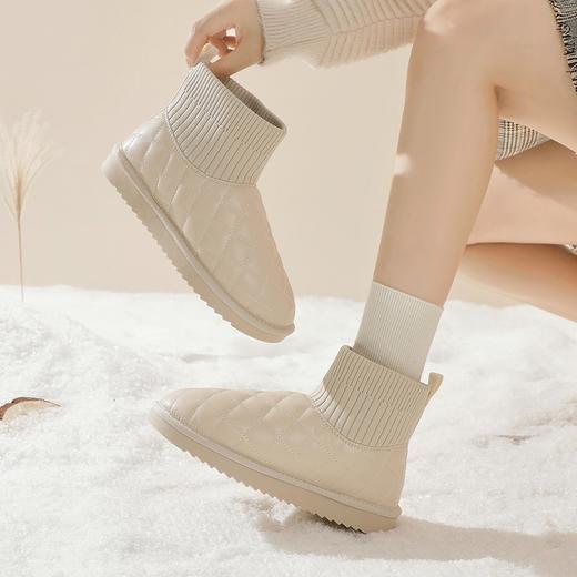 ZHR衍缝格纹保暖雪地靴女2023冬季新款韩版长绒柔软舒适女靴百搭 商品图7
