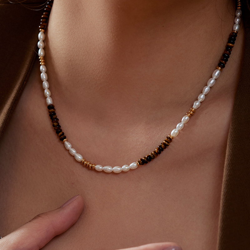 Manreya玛芮雅“莱茵湖畔”淡水珍珠黑虎石项链【答摩专属，礼袋+证书+礼盒】