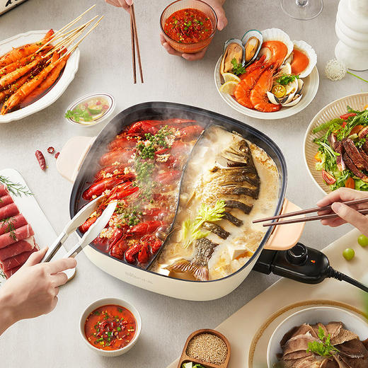 【小程序】小熊(Bear)鸳鸯锅 电火锅 多用途锅 电煮锅 多功能锅一体家用电热锅料理涮肉锅火锅锅具 米白色鸳鸯锅DHG-D60F1 6L 商品图8