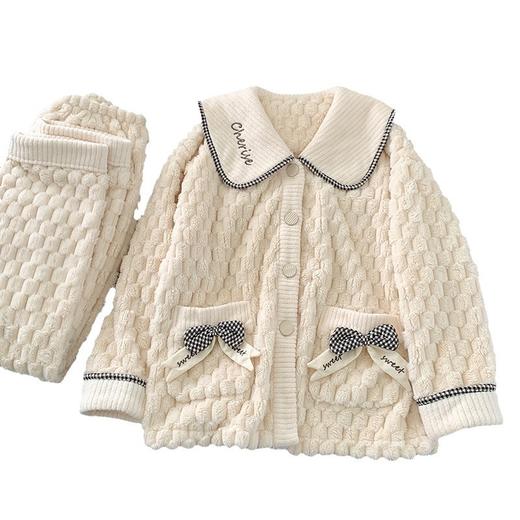 秋冬【小香风睡衣套装】提花珊瑚绒加厚可外穿 冬天保暖家居服 商品图4