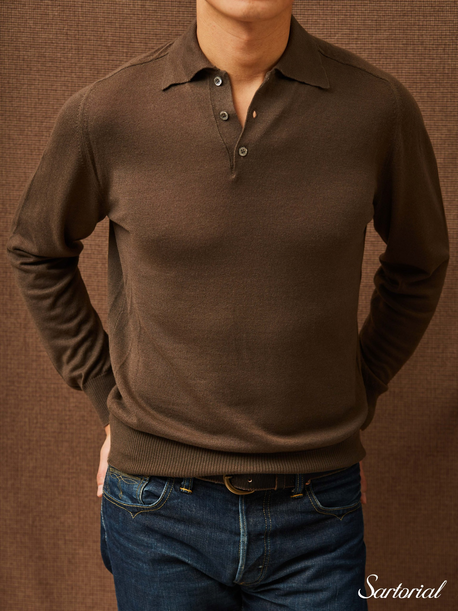 Dalmo 棕色羊绒加丝Polo