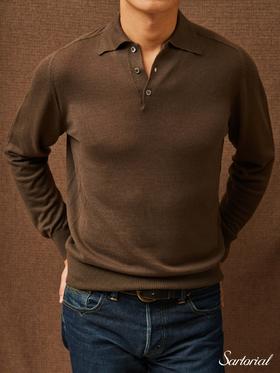 Dalmo 棕色羊绒加丝Polo