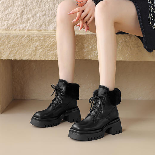 纯色百搭，牛皮+皮毛一体亮闪闪保暖雪地靴YMT690 商品图3