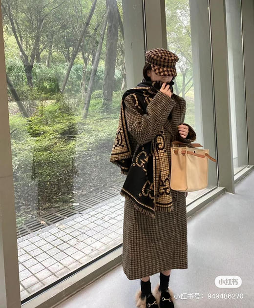 Gucci格纹围巾-黑棕 商品图3