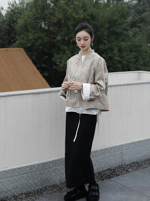  限量款| 盛唐牡丹|万寿无疆牡丹纹重缎宋锦新中式外套-粉团纹(不夹棉） 商品图5