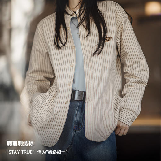 马登女装法式竖条纹衬衫秋冬叠穿内搭纯棉衬衣设计感长袖上衣外套 商品图3