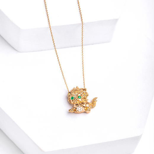 [醒狮系列] 18K玫瑰金镶嵌钻石祖母绿项链#醒醒 商品图1