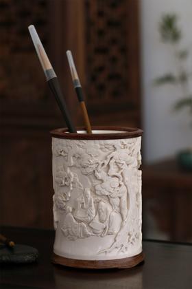 五老图°猛犸牙雕笔筒