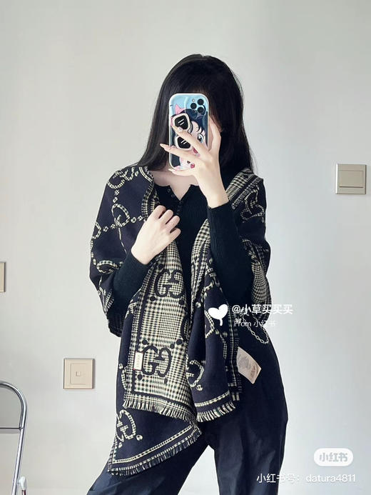 Gucci格纹围巾-黑绿 商品图5