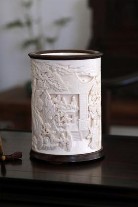 琴棋书画°猛犸牙雕笔筒