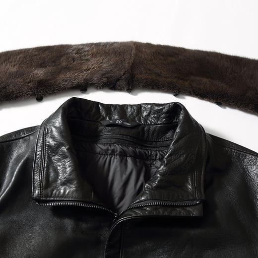【真皮DSZ】【内胆可拆卸】大依优型大码牛皮貂毛领棉衣皮外套休闲简约大号皮夹克真皮皮草加肥加大 商品图2