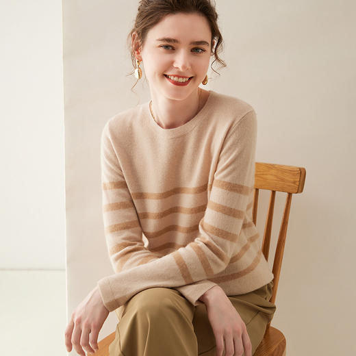 丁摩 35%山羊绒衫圆领条纹羊毛衫衫保暖可外穿针织打底衫NZ-627 商品图0