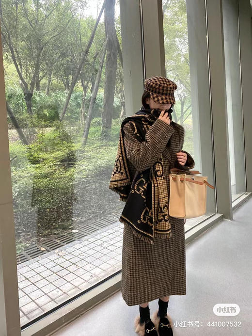 Gucci格纹围巾-黑棕 商品图4