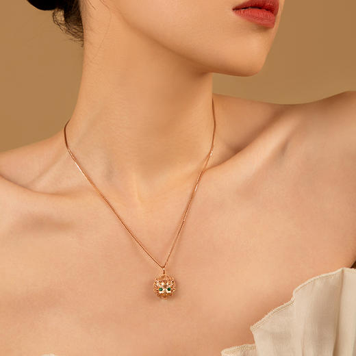 [醒狮系列] 18K玫瑰金镶嵌钻石祖母绿项坠#醒醒 商品图4