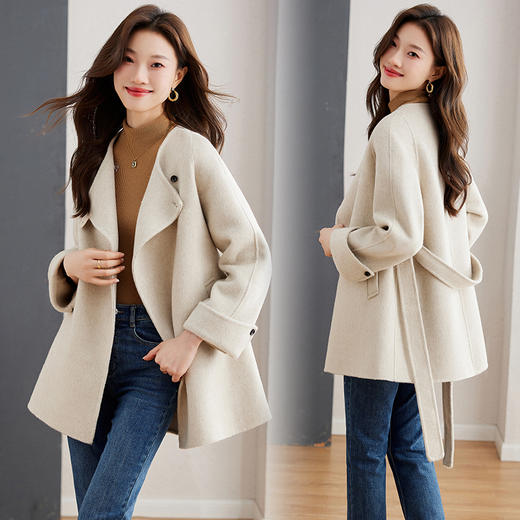 冬季新款，低领纯手工双面羊毛呢风衣系腰带大衣HR-SLYY9229 商品图3