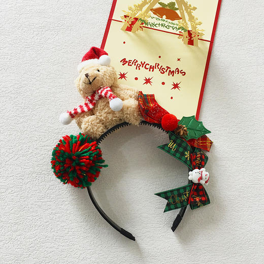 双12抢先购！【可爱熊发箍！萌动圣诞盛宴】新款圣诞节头饰新年红色蝴蝶结发卡，可爱熊发箍毛球卡通圣诞帽发夹，舒适柔软 不易脱落 百看不厌-QQ 商品图5