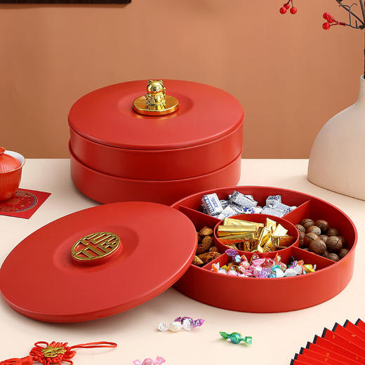 新款过年果盘家用客厅新年糖果盒结婚坚果干果盘分格零食盘瓜子盒 商品图2