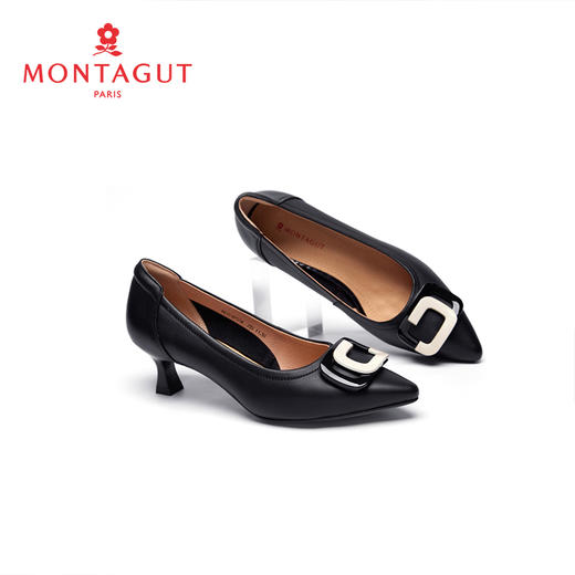 【新品】梦特娇时尚简约气质尖头方形扣饰高跟鞋 商品图2