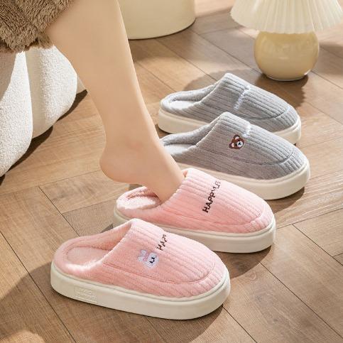 「六色可选！厚底加绒」棉拖鞋秋冬季加厚室内居家外穿防滑保暖踩屎感家居月子拖鞋女 商品图1