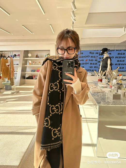 Gucci格纹围巾-黑棕 商品图1