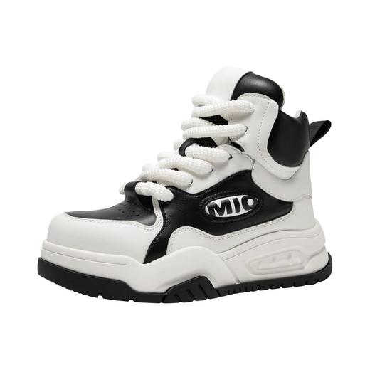 MIO米奥机能鞋头中跟系带高帮鞋学院风时尚运动黑白休闲鞋女鞋M235683995 商品图1