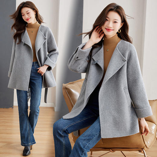 冬季新款，低领纯手工双面羊毛呢风衣系腰带大衣HR-SLYY9229 商品图9