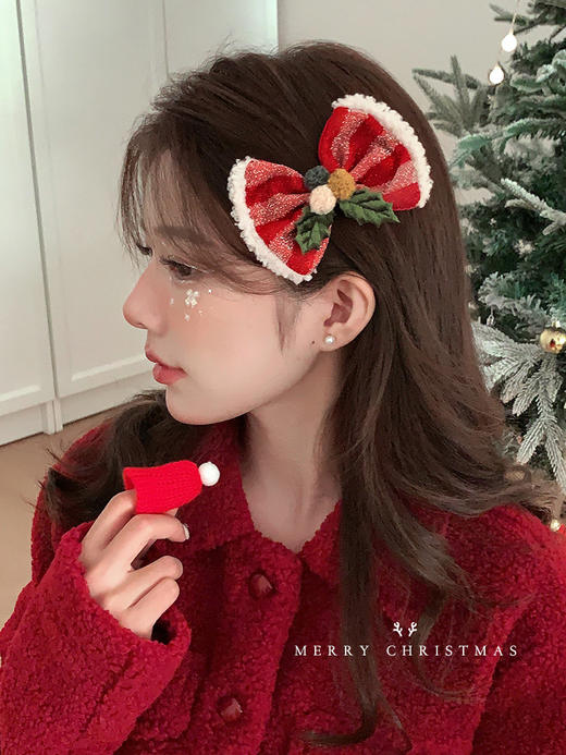双12抢先购！【可爱熊发箍！萌动圣诞盛宴】新款圣诞节头饰新年红色蝴蝶结发卡，可爱熊发箍毛球卡通圣诞帽发夹，舒适柔软 不易脱落 百看不厌-QQ 商品图3