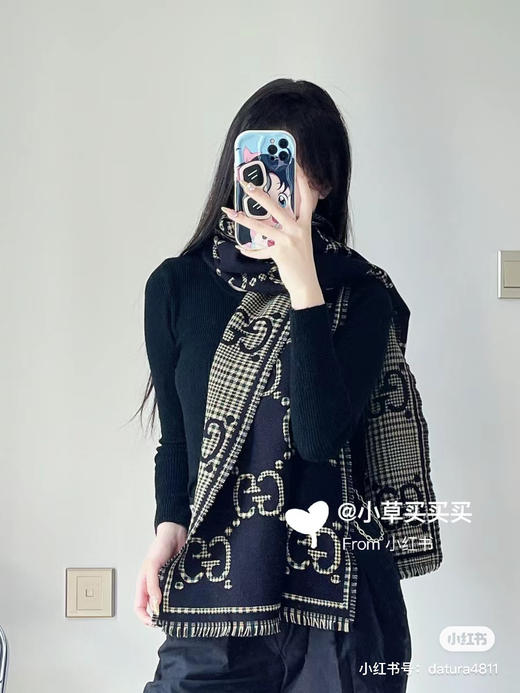 Gucci格纹围巾-黑绿 商品图7